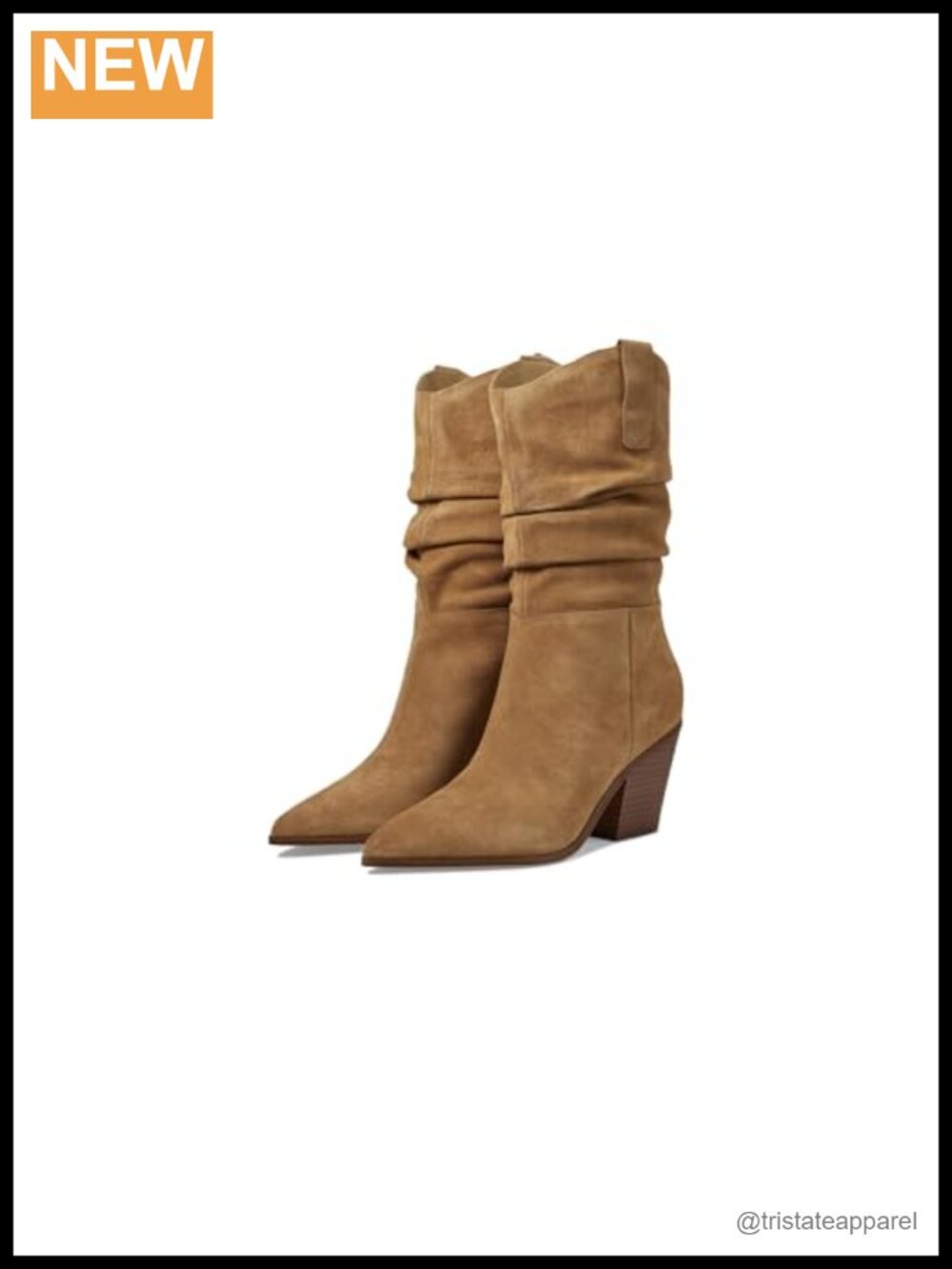 Nine West Kadon Suede Block Heel Pointy Toe Pull-On Mid-Calf Boots